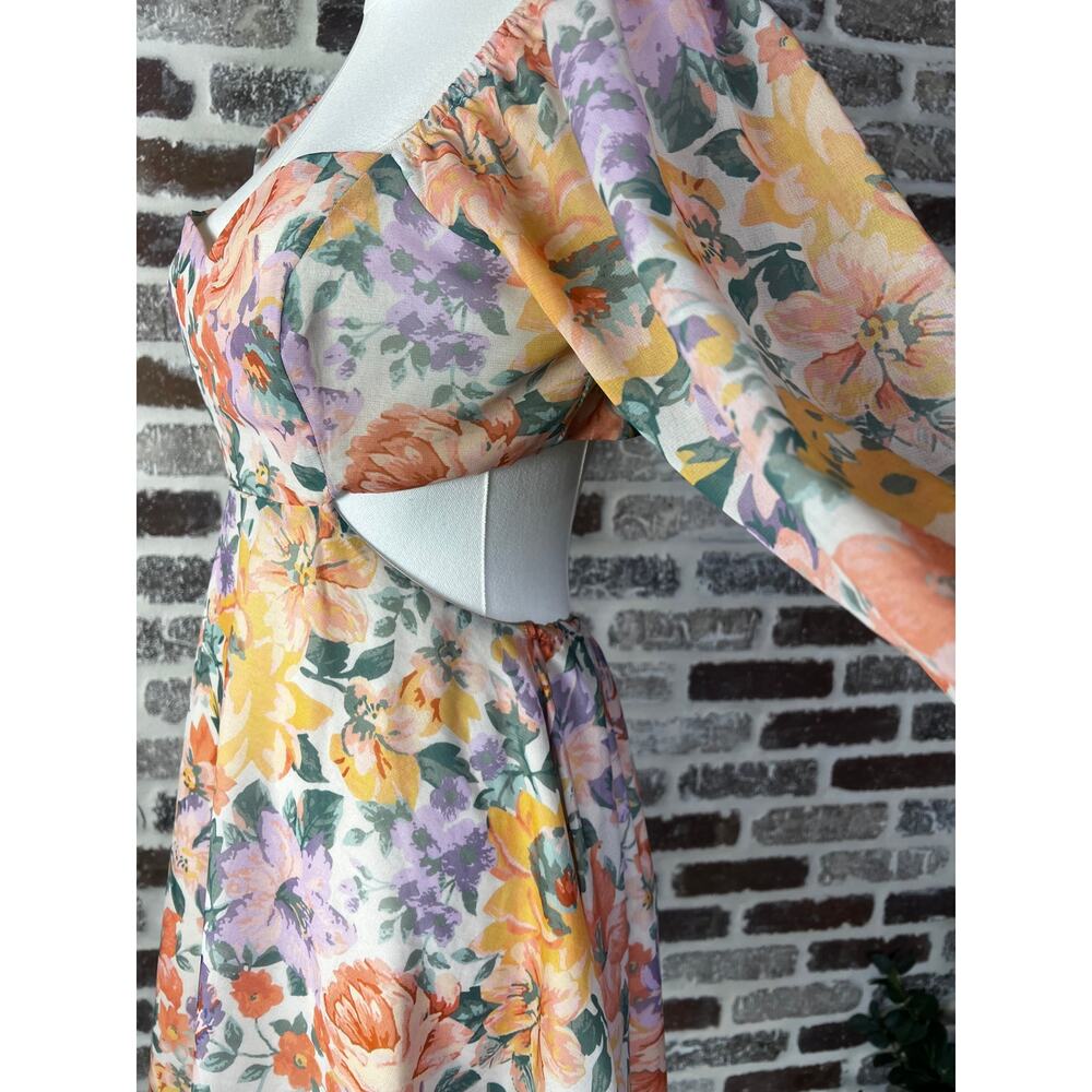 Showpo Ebonee BOHO Puff Sleeve Cut Outs In Flower Crown Dress Women's Size 6